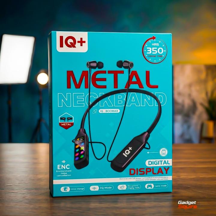 IQ+ Metal Neckband With Digital Display | 350H Music Play Time