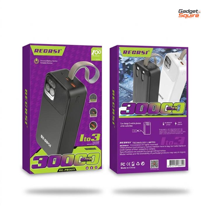 RECRSI RE-PB305 Power Bank | 30000mAh, 22.5W Fast Charge, 3-Port Output